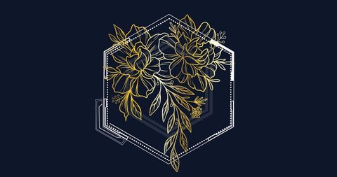 Elegant Floral Design with Golden Accents on Dark Background