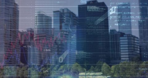 Binary Code and Financial Graphs Overlaying Urban Skyline - Download Free Stock Images Pikwizard.com