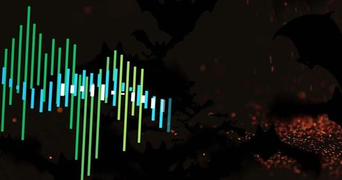 Spooky audio waveform with bats and embers digital art