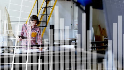 Businesswoman Analyzing Data with Graph Overlays