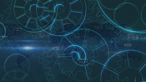 Abstract Gears with Data Processing and World Map Concept