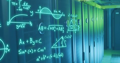 Digital Formulae Overlay on Data Center Server Room - Download Free Stock Images Pikwizard.com