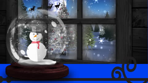 Snowman Snow Globe with Winter Landscape through Window