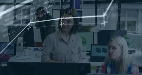 Team Collaborating on Data in Modern Office with Transparent Overlays