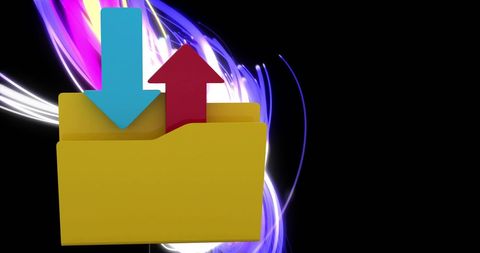 Folder with Data Arrows on Abstract Digital Light Background