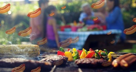 Family Barbecue with Pop Art Hot Dog Overlay - Download Free Stock Images Pikwizard.com