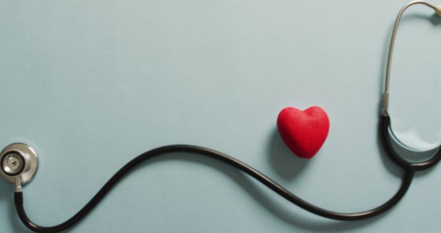 Image of close up of stethoscope with heart on blue background - Download Free Stock Photos Pikwizard.com