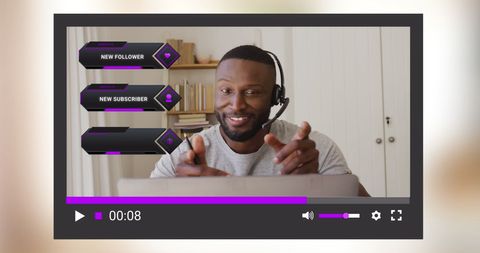 Content creator streaming online tutorial from home with notifications