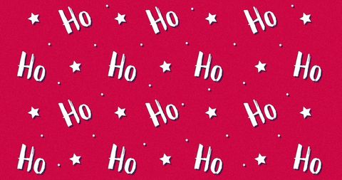 Bright Christmas Pattern with Ho Text and Stars on Red Background