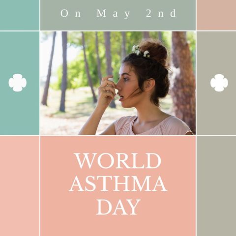 World Asthma Day Promotion with Woman Using Inhaler Outdoors - Download Free Stock Templates Pikwizard.com