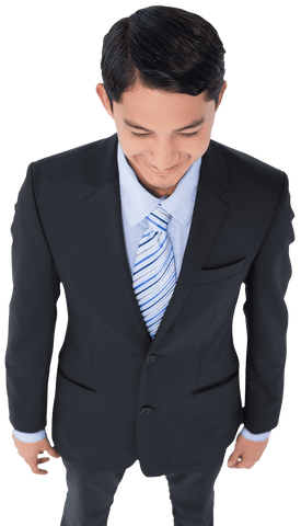 Smiling Biracial Businessman Suit Striped Tie Transparent Background