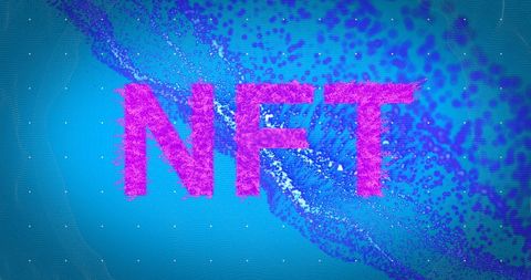 Vibrant Purple NFT Text on Digital Blue Background