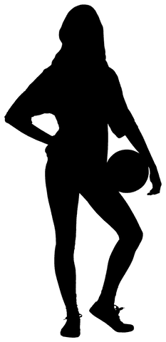 Transparent silhouette of female athlete with basketball