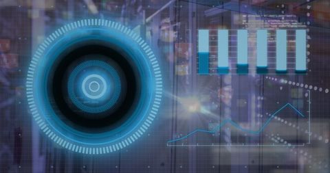 Digital Interface Overlaying Data Center with Holographic Elements - Download Free Stock Images Pikwizard.com