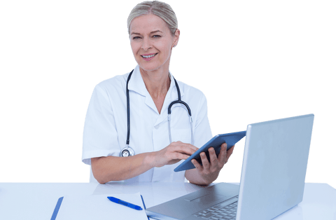 Transparent Background with Smiling Female Doctor Using Tablet in Office - Download Free Stock Videos Pikwizard.com
