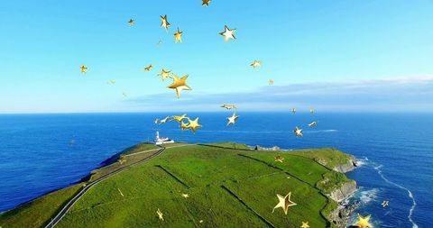 Starry path to lighthouse on ocean headland
