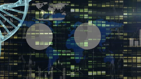 Futuristic Data Processing Animation with World Map Overlay