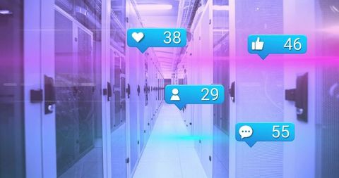 Digital Notifications Floating Through Modern Data Center - Download Free Stock Images Pikwizard.com