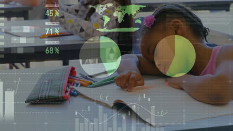 Digital Overlay of Finance Data on Sleeping Schoolgirl