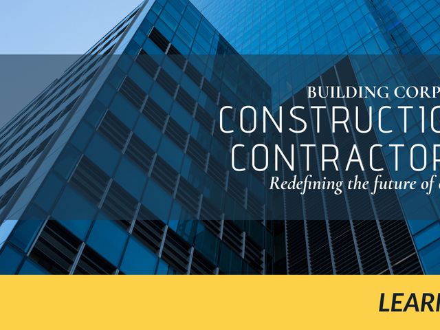 Image of skyscraper with corporate construction advertisement. Ideal for promoting construction companies, contractor services, corporate branding, and marketing materials. Perfect for showcasing innovation and growth in business architecture, real estate, and commercial construction.