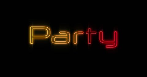 Neon Party Text Design on Black Background