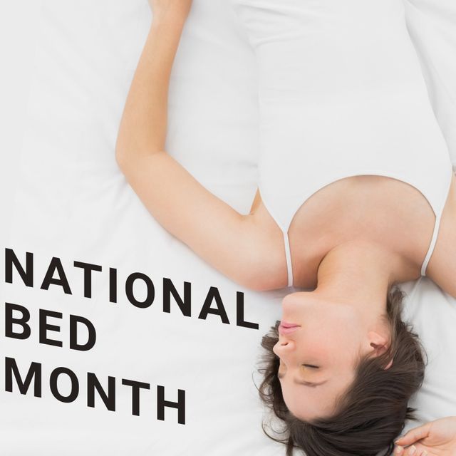 Relaxed Woman Lying Bed Promotes National Bed Month Awareness - Download Free Stock Templates Pikwizard.com