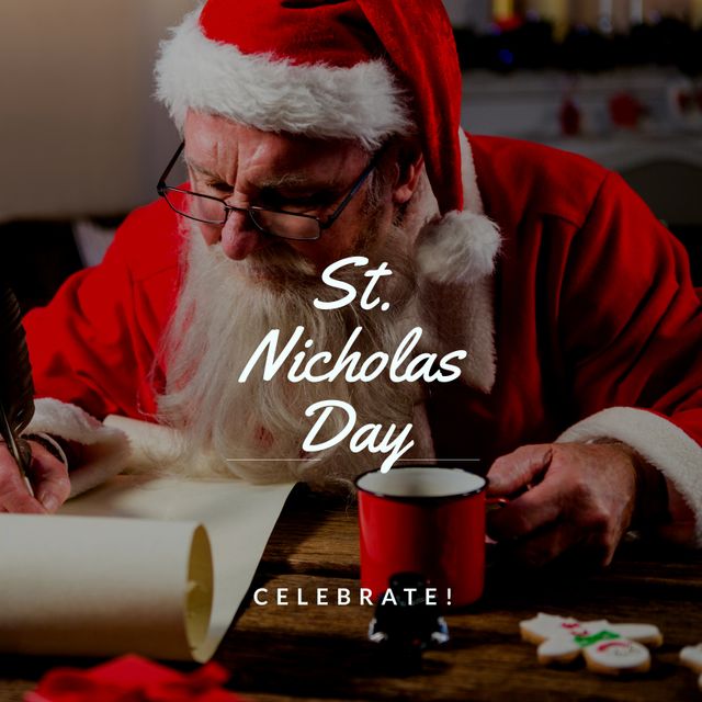 Santa Claus Writing Letter on St. Nicholas Day Celebration - Download Free Stock Templates Pikwizard.com