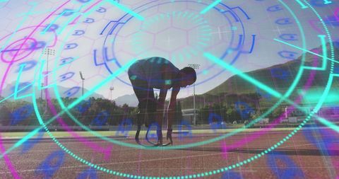 Disabled Athlete with Digital Data Overlay on Track - Download Free Stock Images Pikwizard.com