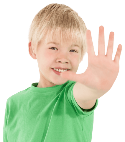 smiling boy with raised hand in green shirt on transparent background - Download Free Stock Videos Pikwizard.com