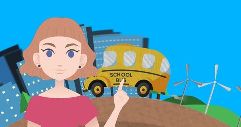 Female Mentor Pointing at School Bus for Educational Guidance Concept - Download Free Stock Images Pikwizard.com