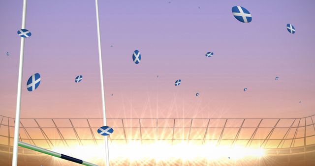 Rugby Balls with Scotland Flags in Stadium during Sunset - Download Free Stock Images Pikwizard.com