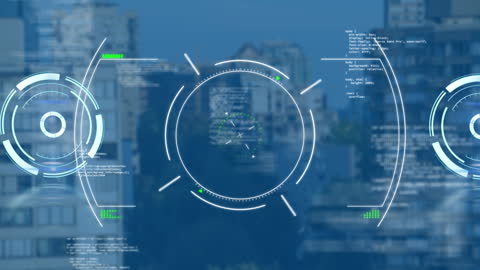 Futuristic Digital Interface with Cityscape Background