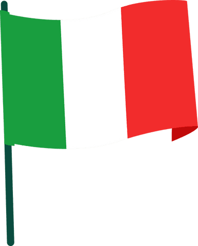 Italian flag waving on dark green pole with transparent background