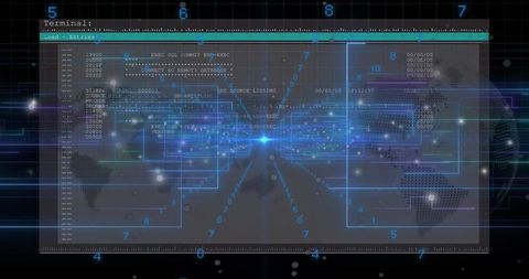 Translucent Terminal Overlay Displaying Neon Data Stream and Cyber HUD Network Visualizer