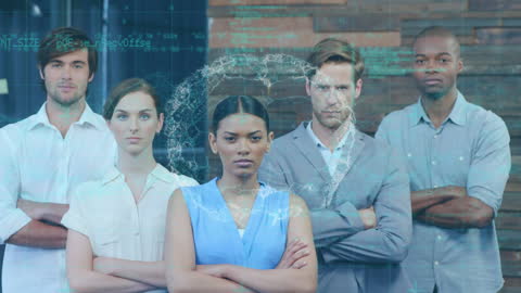 Diverse Office Team with AI Brain Overlay and Coding