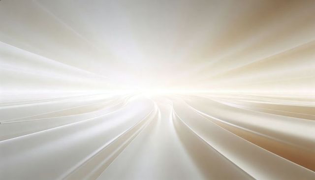 Ethereal glossy ribbons converging toward radiant horizon with soft gold light rays