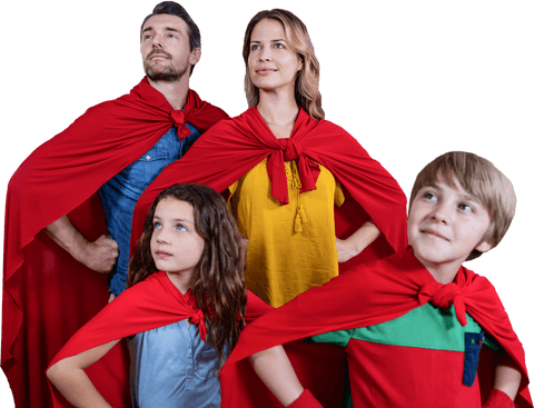 Transparent Background Family Pretending Superheroes Portrait