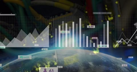 Planet earth with futuristic data and analytics overlay