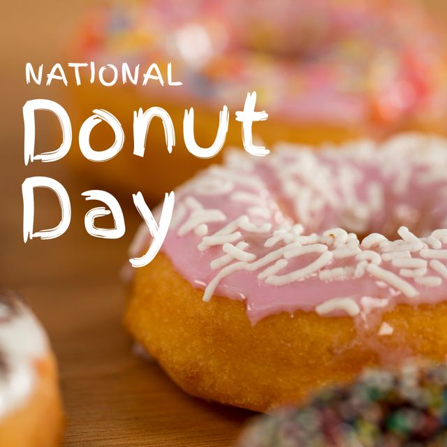 National Donut Day, Colorful Donuts With Sprinkles Closeup - Download Free Stock Templates Pikwizard.com