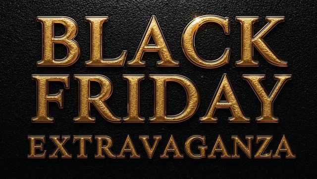 Luxury black friday extravaganza gold embossed typography on black leather background
