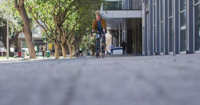 Urban Cyclist Commuting on Sunny Day by Modern Buildings - Download Free Stock Images Pikwizard.com