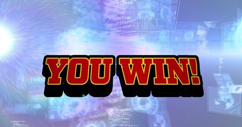 Victory announcement on futuristic digital interface background