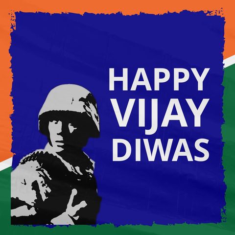 Vijay Diwas Celebration with Soldier Silhouette on Patriotic Background