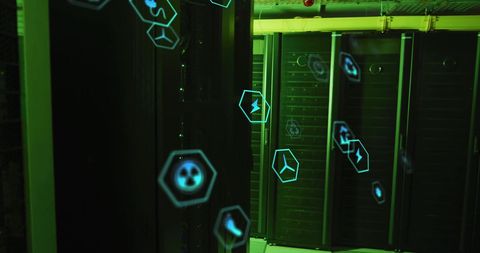 futuristic eco symbols in data center environment - Download Free Stock Images Pikwizard.com