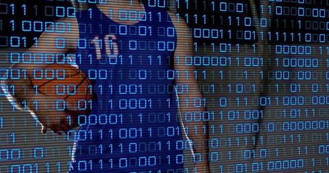 Athlete Holding Basketball with Digital Technology Overlay