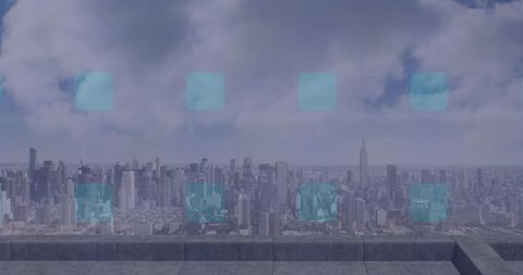 Digital Financial Interface Overlaying Modern Cityscape