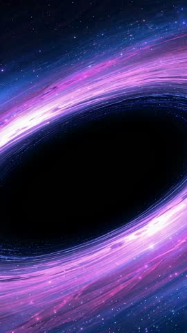 Vertical cosmic vortex animation rotating neon pink accretion ring around black hole void