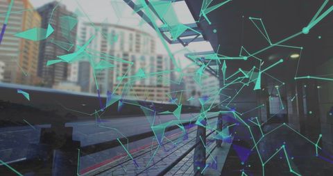 Digital Network Graph with City Street Time-Lapse Overlay