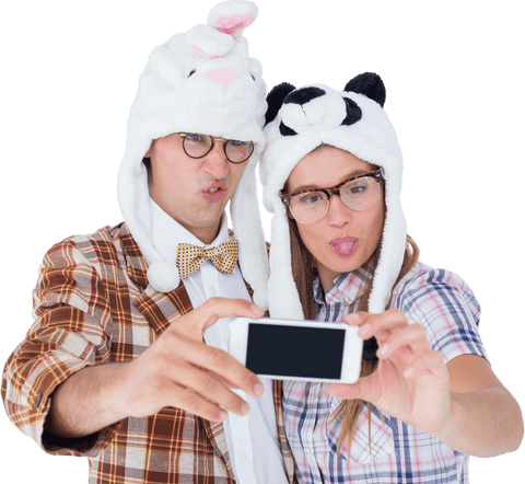 transparent couple wearing animal hats taking silly selfie - Download Free Stock Videos Pikwizard.com