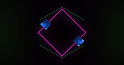 Abstract Neon Shapes with Cubes on Dark Background